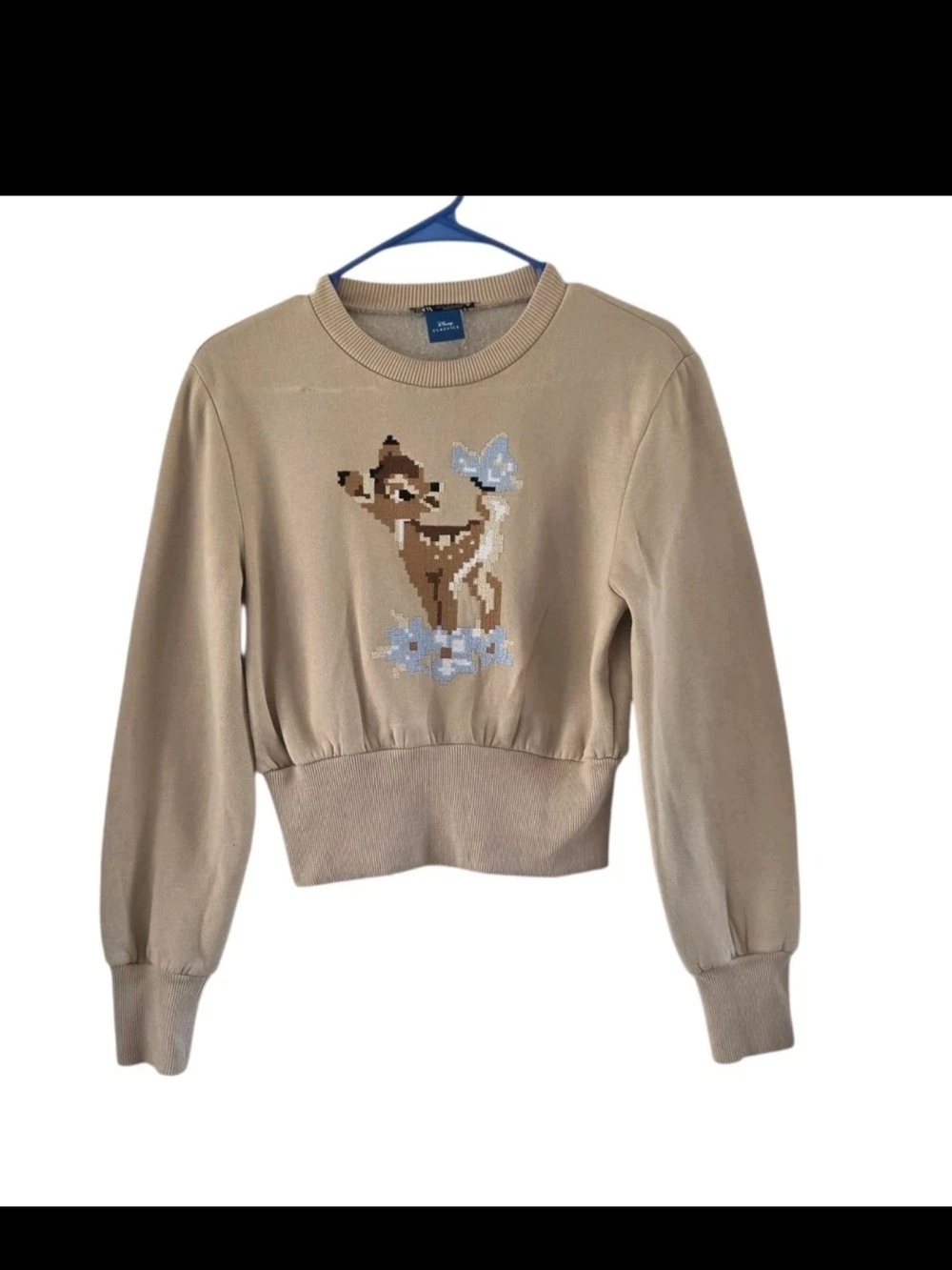 Zara Disney Bambi Cross Stitch Cropped Sweater Womens Size Small